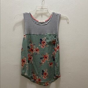 Rewind Floral Striped Tank Top - Green and Black